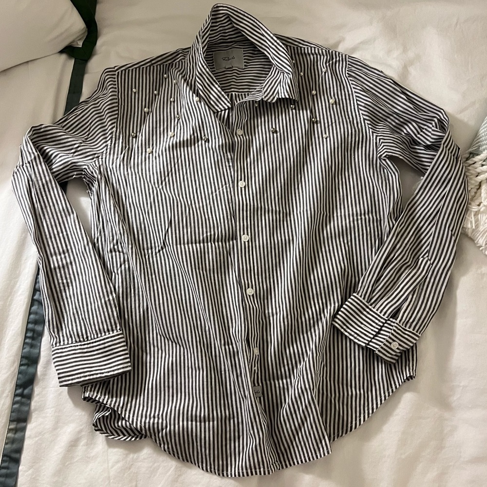 Rails Gray And White Striped Button Down - image 1